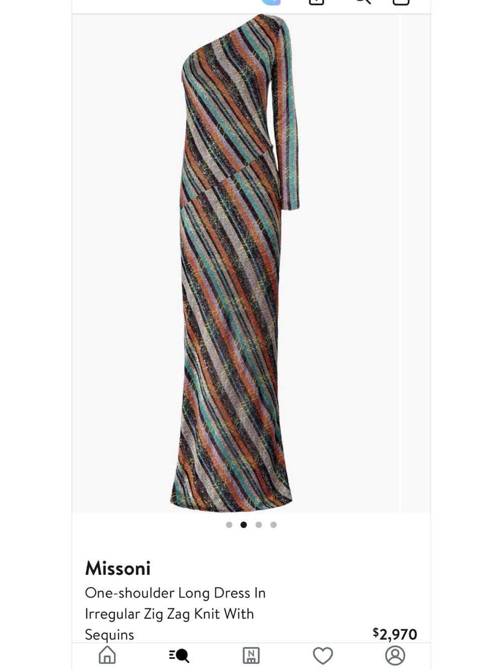 Missoni One-Shoulder Long Zigzag Sequin Dress in Multi-Color Stripes
